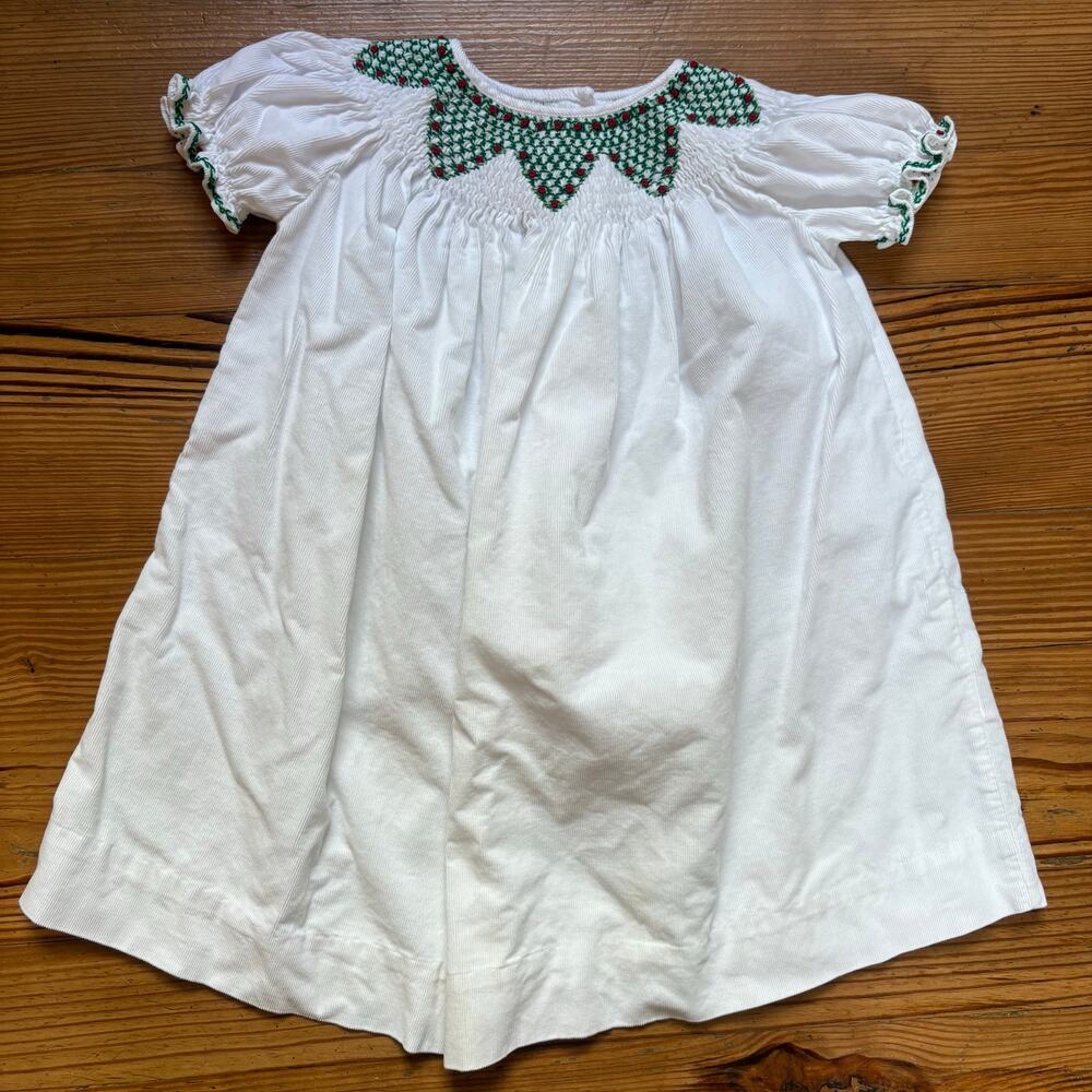 Royal Child white corduroy green smocked short sleeve dress SIZE 18M‎